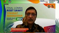 Direktur Utama BPDPKS Eddy Abdurrachman di acara final Lomba Riset Sawit Tingkat Mahasiswa 2021, Kamis (26/8/2021) (Foto: YouTube)