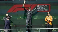 George Russell menjuarai F1 2024 GP Belgia yang berlangsung di Spa-Francorchamps, Belgia, Minggu (28/7/2024) malam WIB. (AP/Geert Vanden Wijngaert)