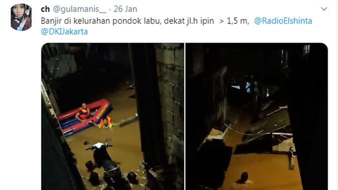 Banjir di kawasan Pondok Labu Jakarta Selatan. (@gulamanis)