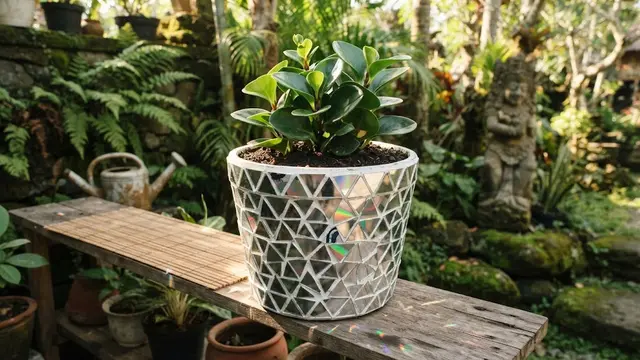 Pot Plastik Motif Mozaik dari Kepingan CD