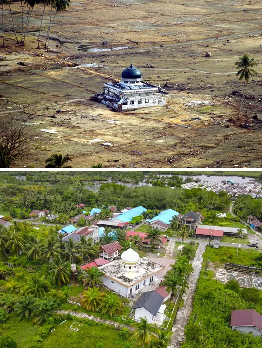 20 tahun sejak tsunami melanda, Aceh dan sekitarnya sudah berbenah dan kembali tertata dengan baik. Psikologi warga telah bangkit. Untuk mengenang memori terhadap bencana itu, dibangunlah Museum Tsunami. (Foto oleh: Chaideer MAHYUDDIN and Adek BERRY/AFP)
