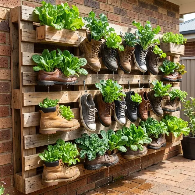 Desain Kebun Sayur Pakai Sepatu Bekas
