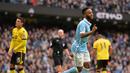 Raheem Sterling menyumbangkan gol bagi Manchester City saat melawan Aston Villa pada lanjutan Liga Inggris pekan ke-29.  (AFP/Paul Ellis)