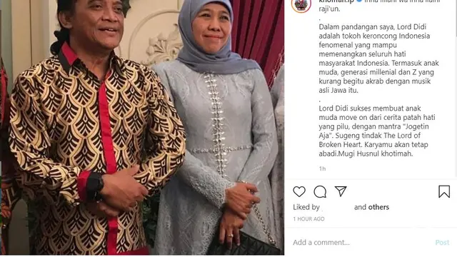 Didi Kempot dan Khofifah Indar Parawansa. (Instagram/ khofifah.ip)
