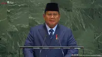 Presiden Prabowo Subianto menyampaikan pidato di Sidang Umum Perserikatan Bangsa-Bangsa (PBB) ke-80, Selasa (23/9/2025). (Dok. Tangkapan Layar YouTube Sekretariat Presiden)