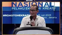 Menparekraf Sandiaga Uno membahas Hari Ekonomi Kreatif Nasional di The Weekly Brief with Sandi Uno, Senin, 24 Juli 2023.&nbsp; (Liputan6.com/Henry)