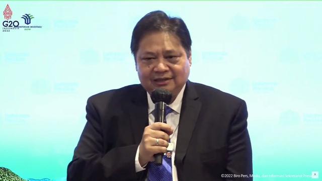 Menteri Koordinator bidang Perekonomian Airlangga Hartarto dalam Indonesia Economic Outlook and G20 Precidency, Davos, mengutip siaran daring, Senin (23/5/2022).