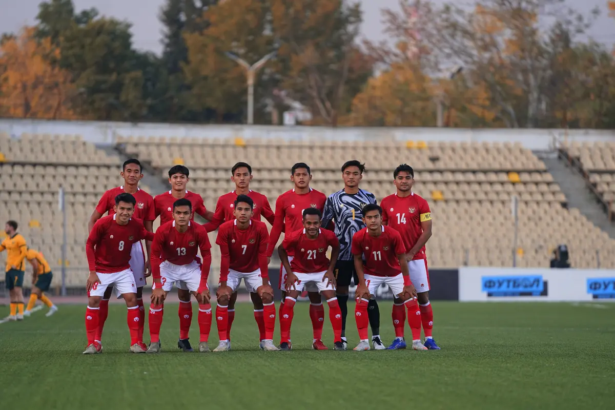 Timnas Indonesia U-23 ketika menghadapi Australia U-23 di Kualifikasi Piala Asia U-23 2022.