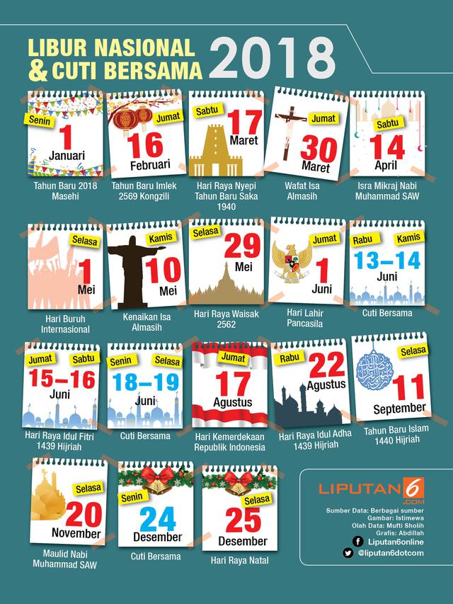 Infografis Hari Libur Nasional dan Cuti Bersama 2018
