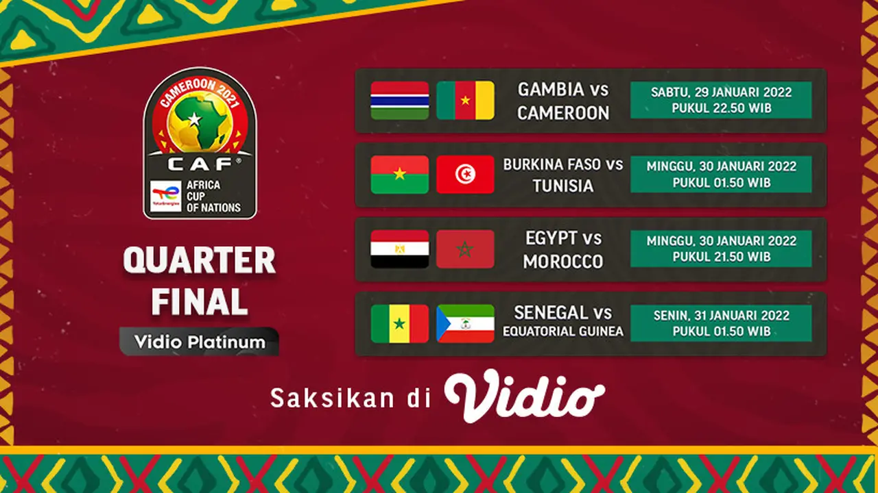 Link Live Streaming Piala Afrika 2021 Babak Perempat Final di Vidio, 29-31 Januari 2022
