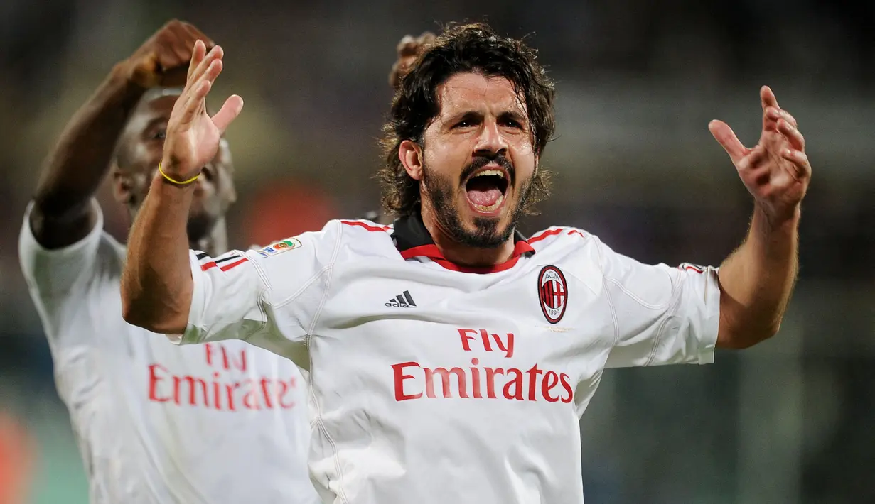 Gennaro Gattuso - Pria berwajah sangar ini merupakan salah satu pesepak bola yang menyukai serial Captain Tsubasa. Gattuso kecil bahkan selalu pulang tepat waktu agar tak ketinggalan serial Captain Tsubasa di layar kaca. (AFP/Alberto Lingria)