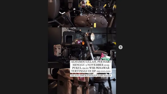 Motor Langka yang Dilelang Ananda Omesh untuk Donasi Palestina Sudah Tembus Rp 215 Juta, Masih Dibuka Hingga Selasa 7 November 2023