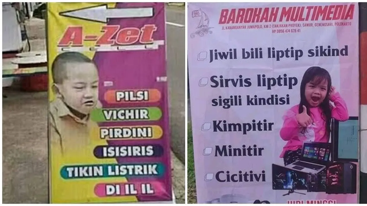 6 Spanduk Jualan Pulsa hingga Service Komputer Huruf Vokalnya I Semua Ini Kocak