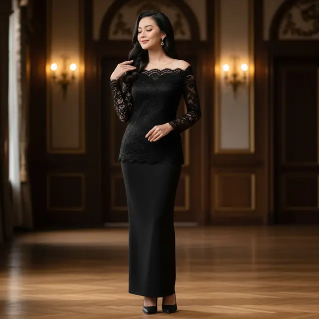 9 Model Atasan Brokat Warna Hitam Elegan, Gaya Klasik Modern
