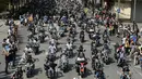 Ribuan pengendara dan penggemar motor besar dari seluruh Eropa berkumpul di jalanan ibukota Catalan untuk merayakan Barcelona Harley Days 2014, (6/7/2014). (AFP PHOTO/Josep Lago)