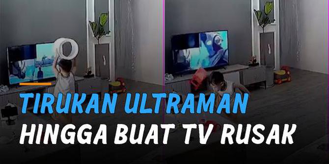 VIDEO: Tonton Ultraman Melawan Monster, Balita Tirukan Gayanya Hingga Buat TV Rusak