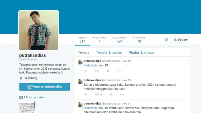 Putra Kandias Remaja Masa Depan yang Eksis di Twitter