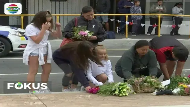 Karangan bunga dari kerabat korban penuhi lokasi teror penembakan brutal di Kota Christchurch, Selandia Baru.