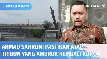 Tiang tribun grandstand sirkuit Formula E yang sempat ambruk akibat tertiup angin kencang kembali terpasang pada Rabu (01/06) siang. Ketua Panitia Formula E Jakarta, Ahmad Sahroni memastikan atap tribun yang roboh akan kembali kokoh sebelum balapan b...