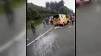 Kecelakaan maut ini terjadi diduga akibat bus mengalami rem blong. (Liputan 6 SCTV)