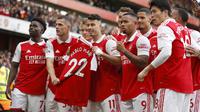 Arsenal berpesta saat menjamu Nottingham Forest di Emirates Stadium dalam laga pekan ke-14 Liga Inggris 2022/2023, Minggu (30/10/2022). (AP/David Cliff)