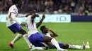 Pada menit ke-57, Prancis menutup keunggulan lewat gol Ousmane Dembele. (Franck FIFE/AFP)