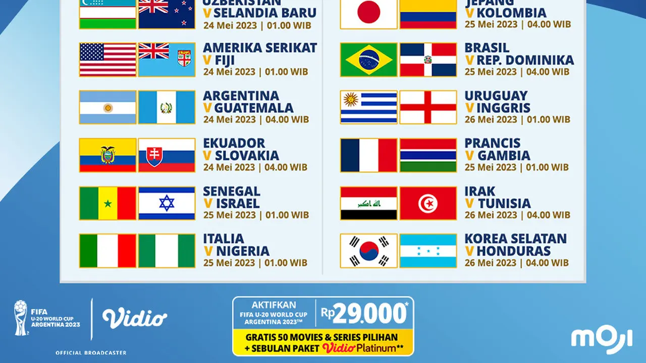 Jadwal Live Streaming Piala Dunia U-20 Argentina 2023 Week 2 di Vidio, 24-26 Mei 2023