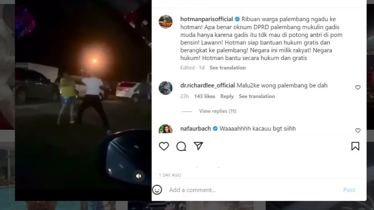 Video Viral Anggota DPRD Palembang Aniaya Wanita di SPBU wilayah Illir Barat, Palembang, Sumatera Selatan.