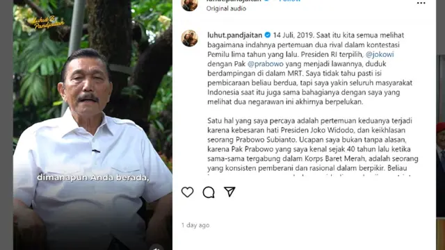 Menko Marves Luhut Binsar Pandjaitan akhirnya mendeklrasikan dukungannya untuk pasangan calon presiden (capres) dan calon wakil presiden (cawapres) nomor urut 2 Prabowo Subianto-Gibran Rakabuming Raka.