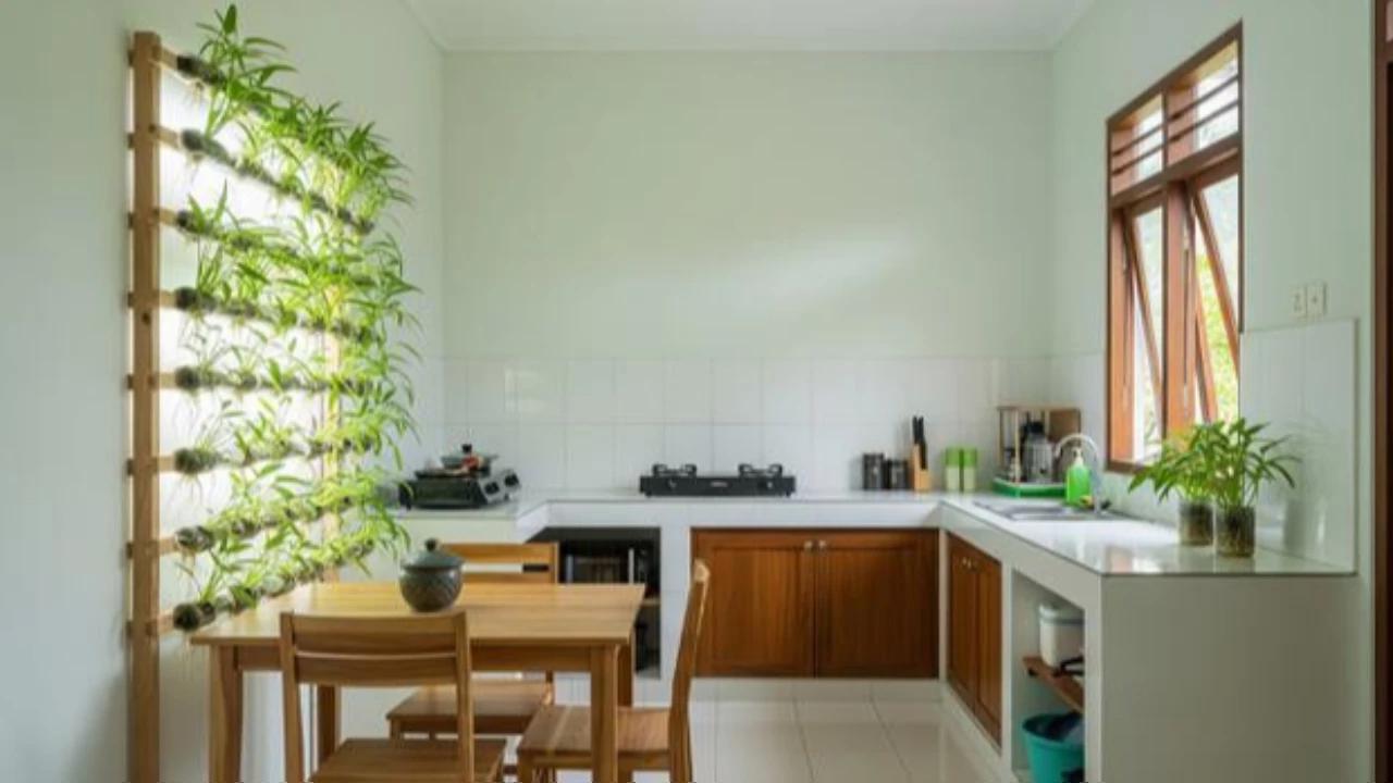 8 Inspirasi Dapur Minimalis Bentuk L dengan Tanaman Sayur di Botol