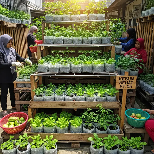 Konsep Kebun Sayur Bareng Ibu-Ibu RT Modal di Bawah Rp200 Ribu (AI)