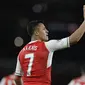 Alexis Sanchez usai mencetak gol ke gawang Sunderland pada lanjutan Premier League 2016-2017 di Emirates Stadium,London,(16/5/2017).  (AP/Matt Dunham)
