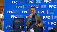 Pendiri Foreign Policy Community of Indonesia (FPCI) Dino Patti Djalal pada Selasa (30/9/2025) menegaskan pentingnya peran masyarakat dalam mewujudkan ketangguhan komunitas ASEAN (Dok. Liputan6.com/Teddy Tri Setio Berty).