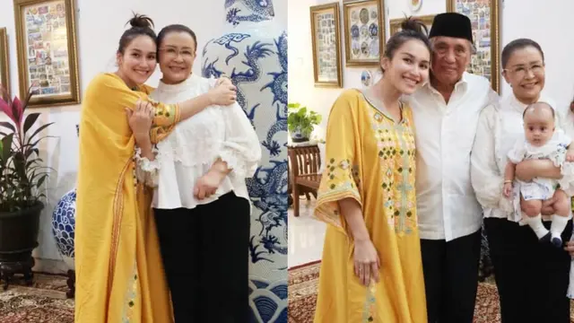 Inspirasi gaya modest Ayu Ting Ting saat mengenakan kaftan warna kuning cerah