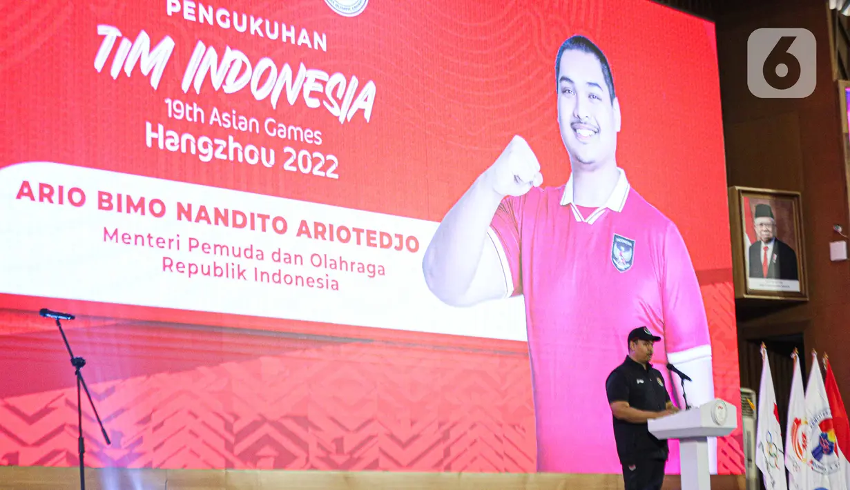 "Ini implementasi dari Perpres No 86 tahun 2021 tentang DBON mampu menghasilkan prestasi maksimal pada multievent dengan target utama di olimpiade dan Asian Games sebagai target antara," kata Dito dalam sambutannya. (Liputan6.com/Faizal Fanani)