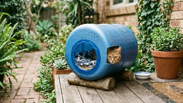 Ide DIY Rumah Kucing Outdoor dari Galon Bekas