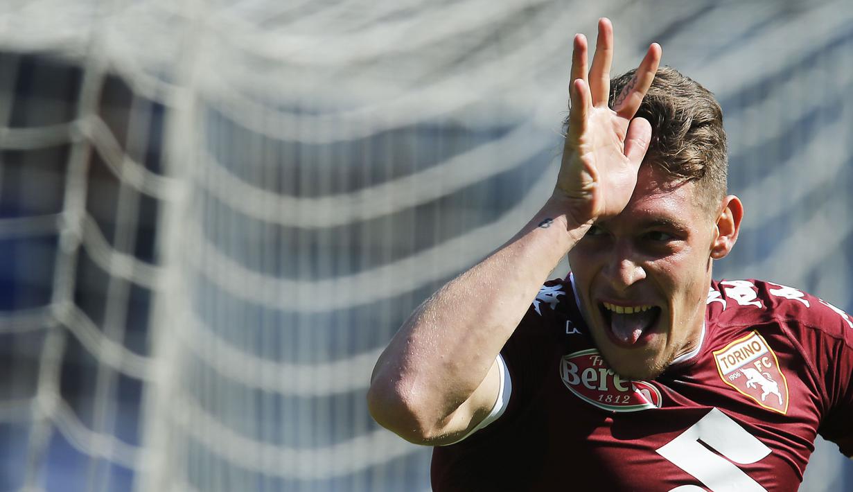 Pemain Torino, Andrea Belotti cukup produktif terbukti dengan lima golnya pada Serie A Italia hingga pekan ke-9. (AFP/Marco Bertorello)