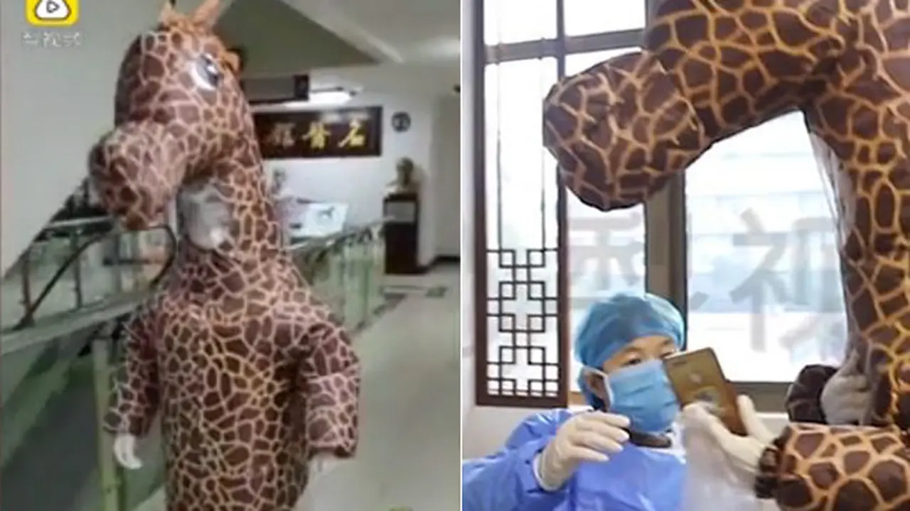 Kehabisan Masker, Wanita Pakai Kostum Jerapah untuk Cegah Covid-19