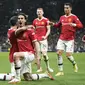 Edinson Cavani berselebrasi setelah mencetak gol kedua Manchester United ke gawang Tottenham Hotspur pada pertandingan Liga Inggris di Tottenham Hotspur Stadium, Sabtu, 30 Oktober 2021. (AP Photo/Frank Augstein )