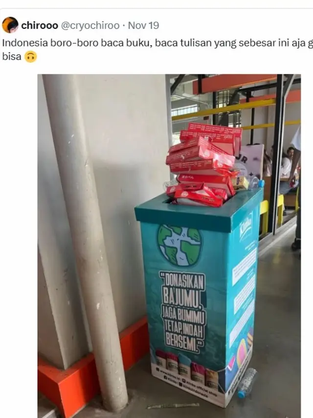 Miris Kotak Donasi Malah Jadi Tempat Sampah, Warganet Sebut Indonesia Darurat Membaca