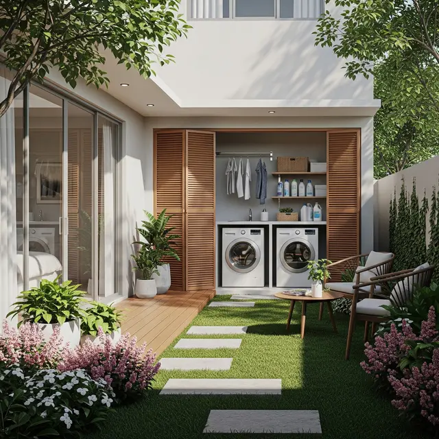 Contoh Rumah Kecil Type 30 dengan Taman Belakang dan Sudut Laundry yang Rapi