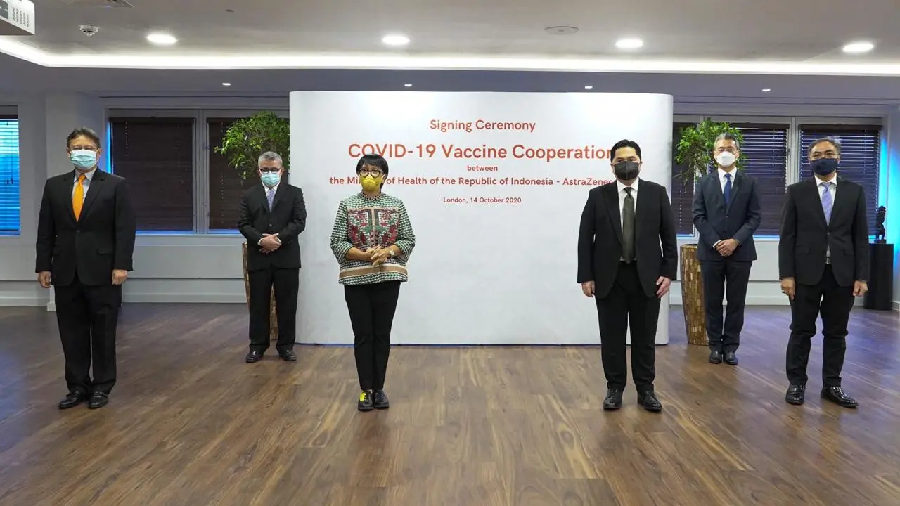 Kunjungan Menlu Retno dan Menteri BUMN Erick Thohir ke AstraZeneca di London, Inggris.