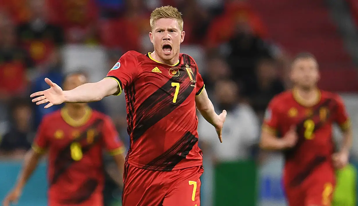 Kevin De Bruyne. Pada putaran final Piala Dunia 2022, Grup F dihuni oleh Belgia, Kanada, Maroko dan Kroasia. Gelandang serang Belgia berusia 31 tahun, Kevin De Bruyne menjadi pemain dengan nilai pasar tertinggi dari seluruh pemain di Grup F dengan nilai 85 juta Euro atau hampir setara Rp1,3 triliun. Bersama Timnas Belgia ia telah mengoleksi 91 caps dengan torehan 24 gol dan 45 assist sejak melakukan debut pada 11 Agustus 2010. (AFP/Pool/Andreas Gebert)