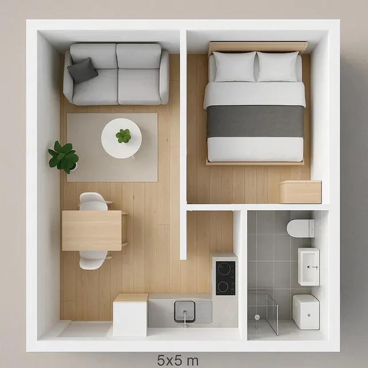 6 Inspirasi Desain Rumah 5x5 Meter dengan 1 Kamar Tidur