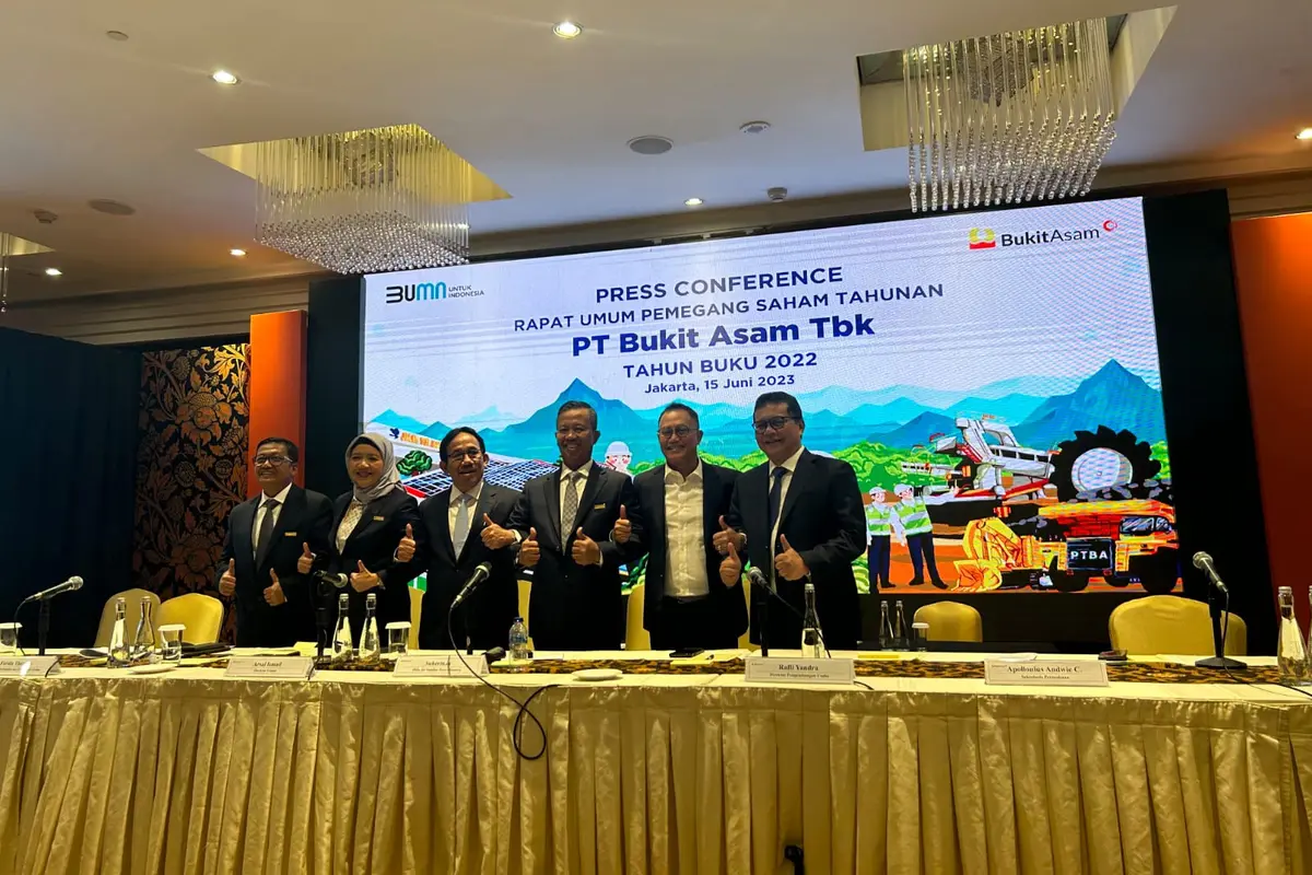 Konfrensi pers PT Bukit Asam Tbk (PTBA), Kamis (15/6/2023). (Foto: Liputan6.com/Elga N)