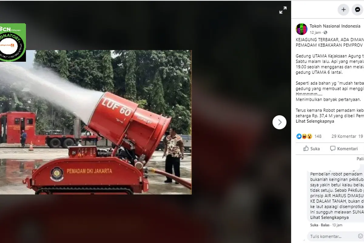 klaim robot damkar tak digunakan saat kebakaran gedung utama Kejagung karena sedang diisolasi akibat Covid-19