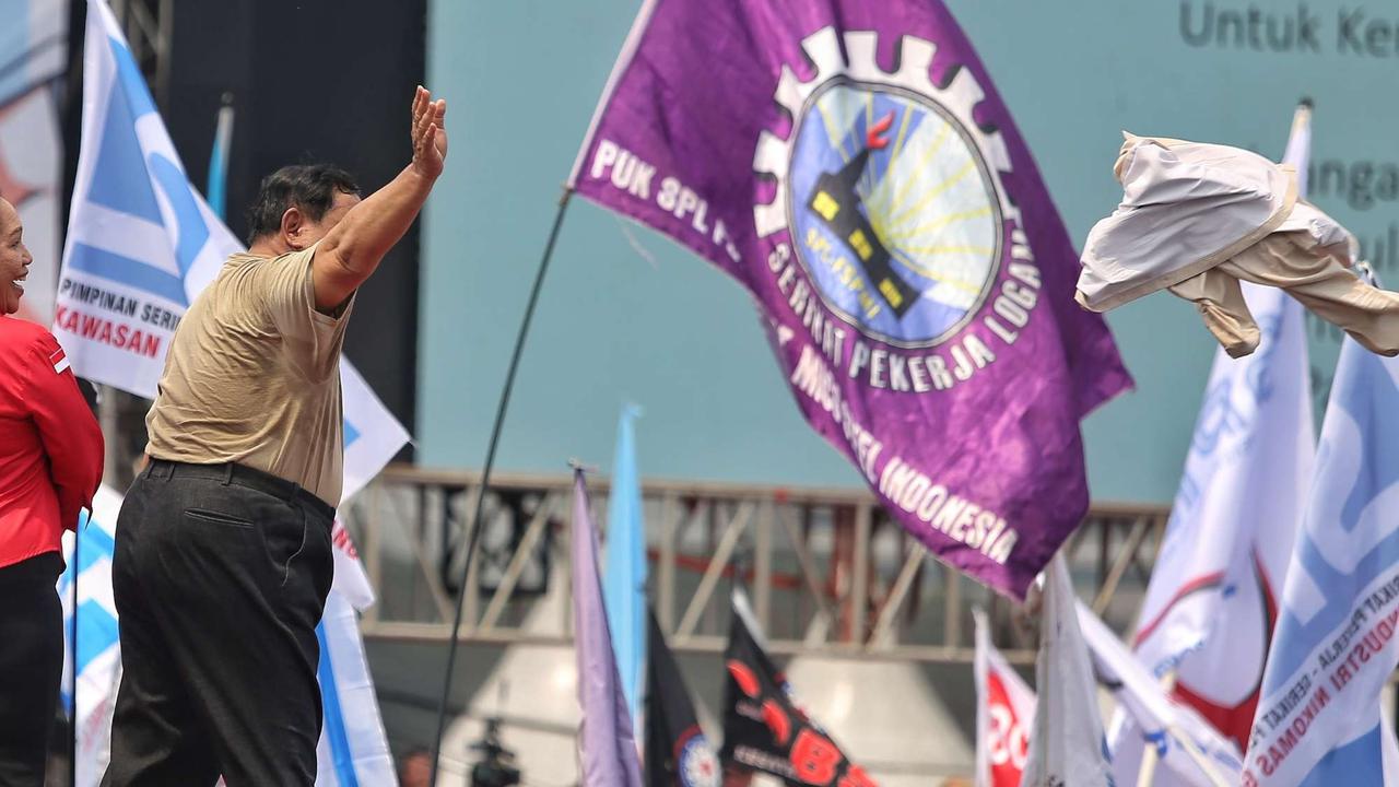 Prabowo hadiri perayaan Hari Buruh di Monas