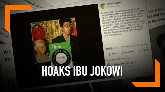 Foto calon presiden nomor urut 01 Joko Widodo atau Jokowi, yang tertangkap kamera bersama seorang ibu berusia sepuh, beredar di media sosial. Oleh sejumlah warganet, gambar itu kemudian dikaitkan dengan sosok asli ibunda pria asal Solo tersebut.