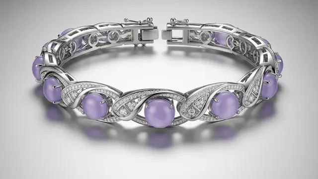 Gelang Emas Putih dengan Giok Lavender
