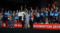 Tim putri PB Mutiara Cardinal Bandung juara Djarum Superliga Badminton 2019. (Huyogo Simbolon)